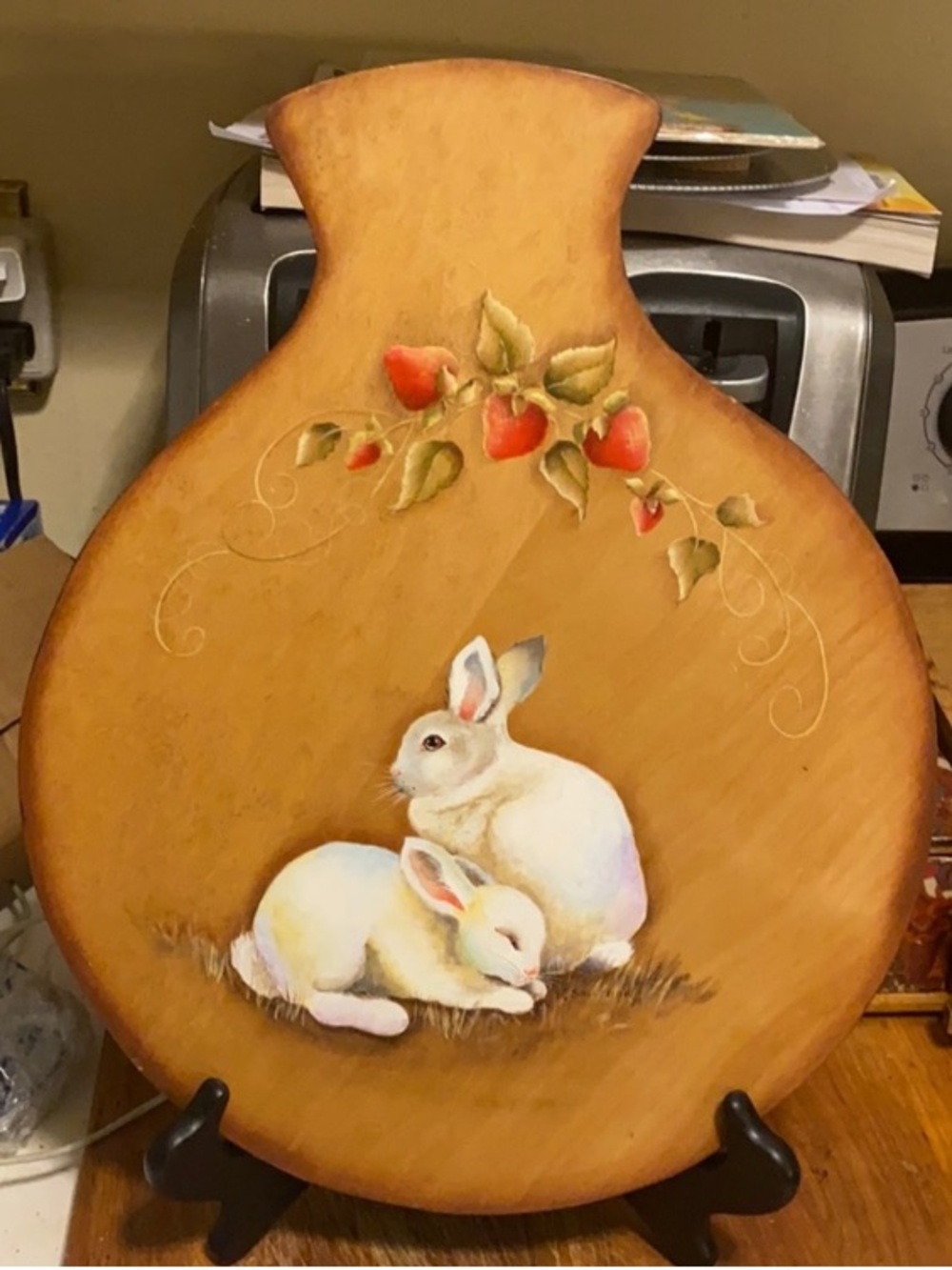 Beautiful Canadian folk art hand made hand painted vintage cutting board decor
